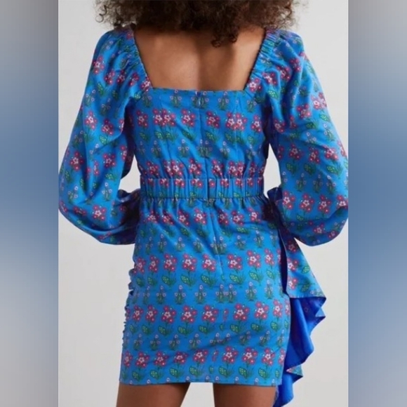 RHODE Mina Draped Floral Print Crepe de Chine Mini Dress - Size M - Picture 2 of 9